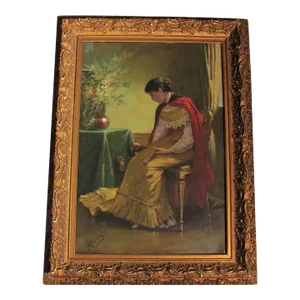 Antique Oil on Panel Painting Alfred Émile Léopold Stevens 19th Century
