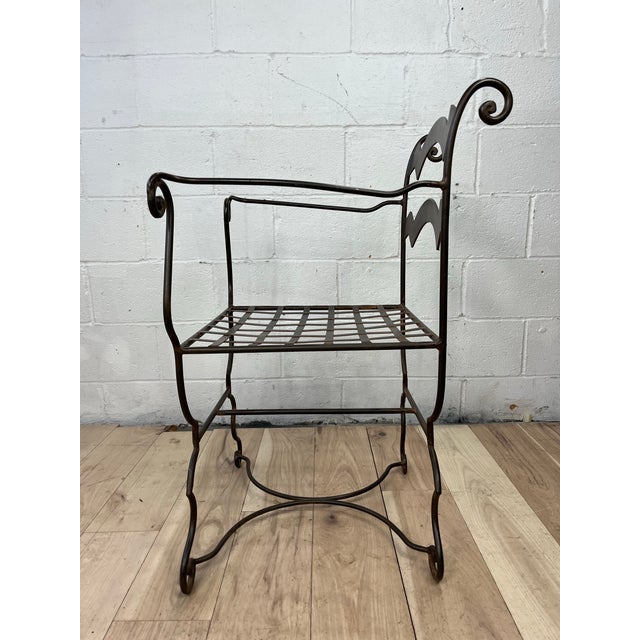 Hollywood Regency Vintage Wrought Iron Curule Armchair With Sculptural Scrollwork For Sale - Image 3 of 11