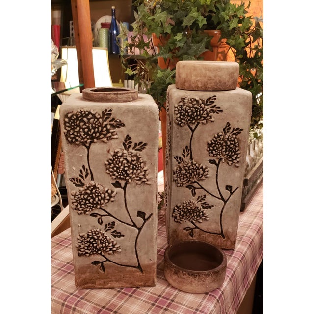 1990s Urns or Canister Vessels or Vases With Large Round Lids - a Pair For Sale - Image 4 of 9