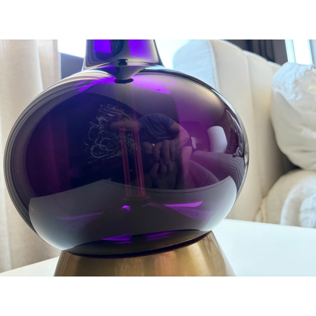 Rare Pair - Vintage Marbro Amethyst Art Glass Table Lamps, McM, C. 1960s, Brass Base, 58.5" Tall For Sale - Image 10 of 12