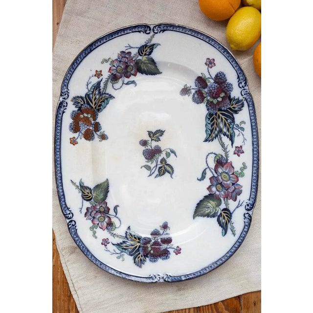 Antique White Antique English Ironstone “Blackberry” Platter by w.b. — 19th-Century Transferware, Hand-Painted Details For Sale - Image 8 of 11
