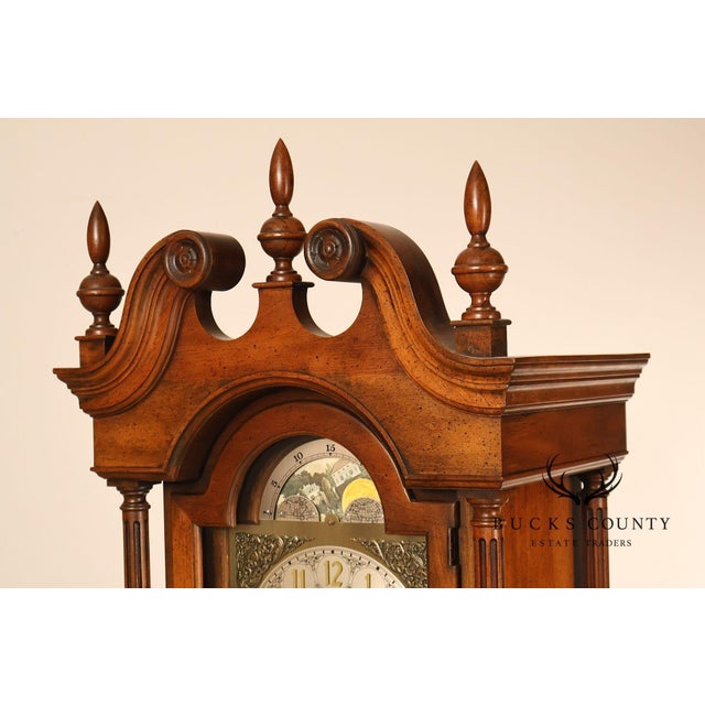 Chippendale Howard Miller Chippendale Style Cherry Grandfather Grandmother Clock For Sale - Image 3 of 18