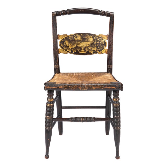Upper Connecticut Valley Hitchcock Turtle-Back Rush Seat Side Chair, C. 1820-30 For Sale