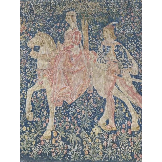 Vintage French Hand-Printed Medieval Design Noble Amazon Tapestry, 1960s For Sale - Image 14 of 18
