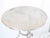 This polished steel cafe table is 27.25"H x 22"Diameter.