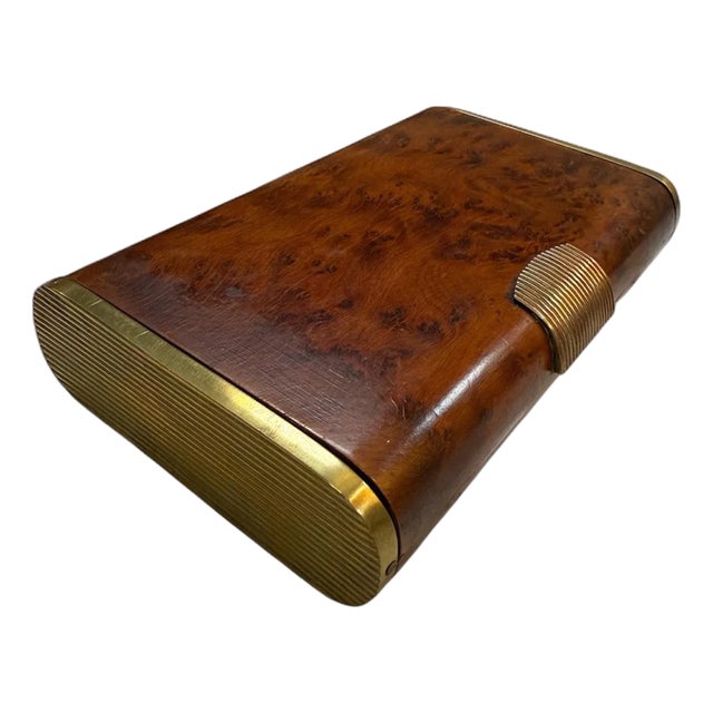 1950s Art Deco Burl Wood and Brass Cigarette Case For Sale