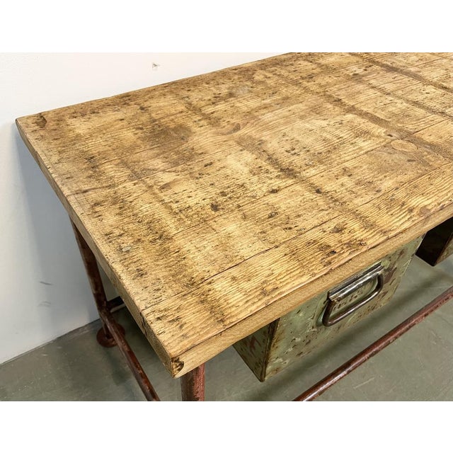 Green Red Industrial Worktable with Two Green Iron Drawers, 1960s For Sale - Image 8 of 18