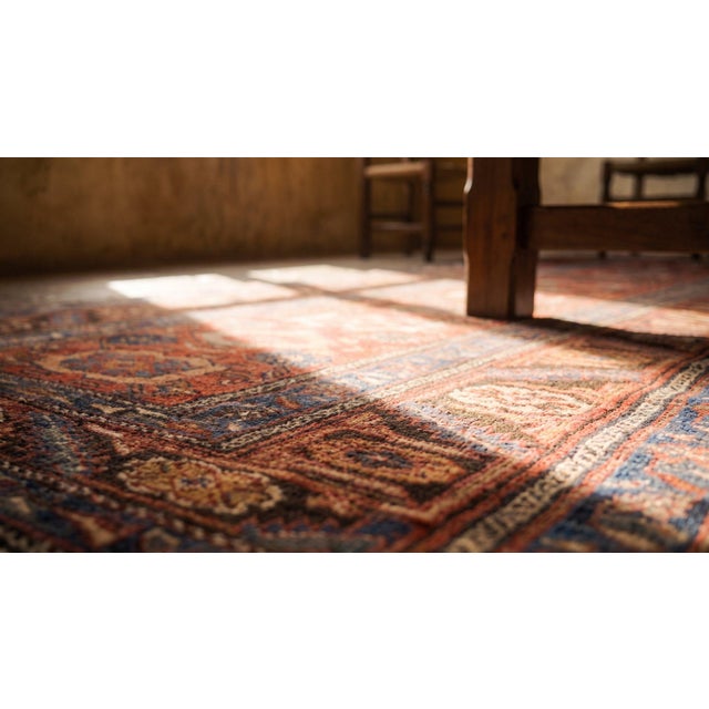 1880s Red Geometric Tribal Antique Persian Bakshaiesh Rug 3' X 10'4" Handknotted Wool Carpet For Sale - Image 9 of 9