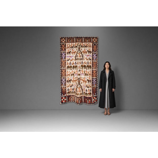 Folk Art Vintage Hand-Stitched Kanduri Cloth With Animal and Tree of Life Appliqué, India, C. 1950s For Sale - Image 3 of 18