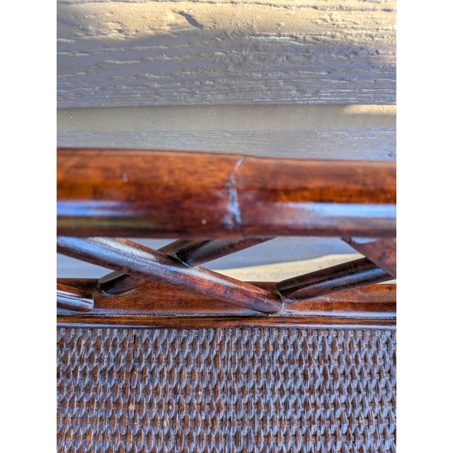 Vintage Butler Tray Serving Table Featuring a Dark Stained Finish and Distinctive Woven Rattan Panels. For Sale - Image 9 of 14