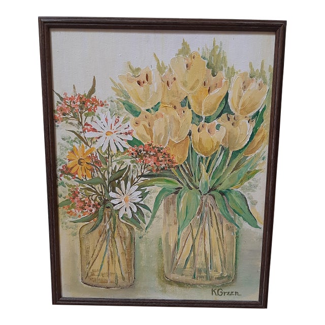 Garden Floral Painting Two Bouquets Flowers For Sale