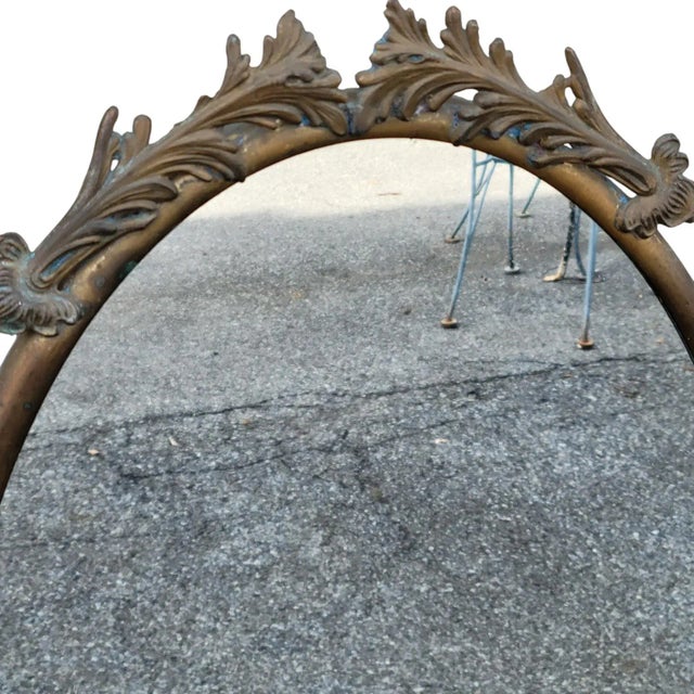 Brass Italian Solid Brass Oval Wall Mirror Vintage Decorative Hanging Mirror For Sale - Image 8 of 14