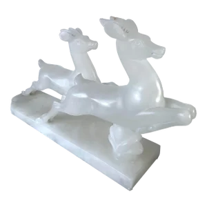 1930s Italian Art Deco Alabaster Sculpture of Leaping Gazelles