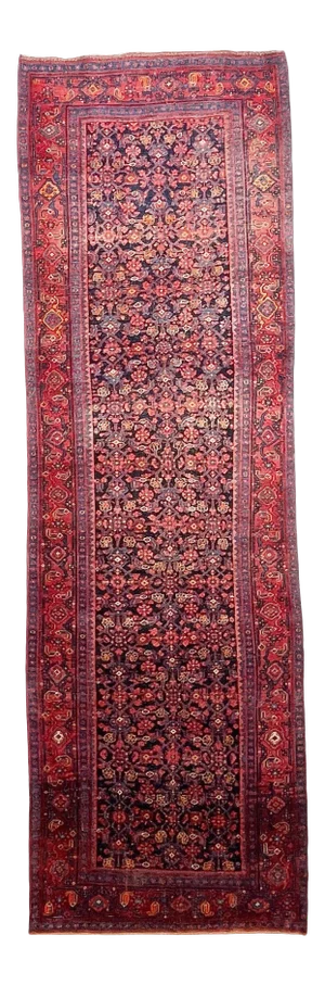 Vintage Fruit Punch, Charcoal & Indigo Runner Rug , 4.2 x 13.4