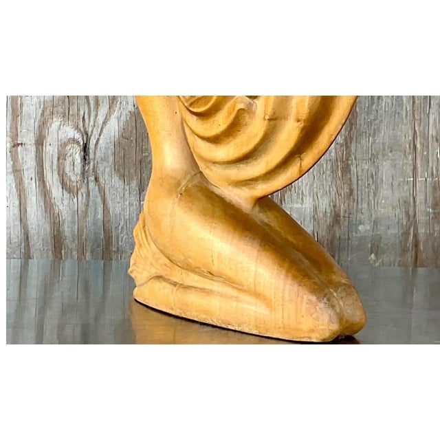 Vintage Boho Hand Carved Wooden Lady With Nautilus For Sale - Image 9 of 12
