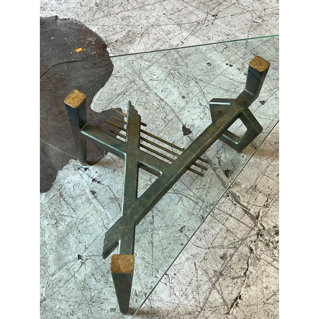 Vintage Artisan Metal and Glass Triangular Modernist Coffee Table For Sale In Phoenix - Image 6 of 7