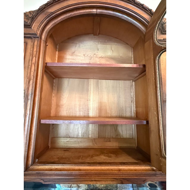 Antique French Carved Walnut Buffet a Deux Corps With Rouge Marble Top For Sale - Image 9 of 12