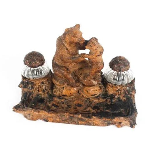 19th Century Hand Carved Black Forest Bears Inkstand For Sale - Image 9 of 11