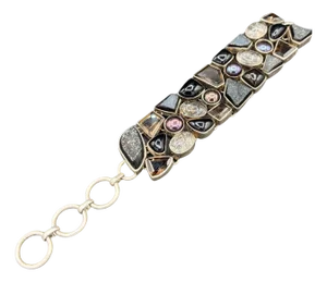 Organic Design Sterling Silver Mosaic Bracelet W/ Quartz, Ametrine, & Onyx