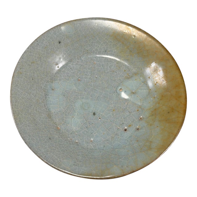 Antique Chinese Crackle Glaze Shallow Plate, Collectible Ceramic For Sale