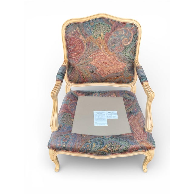 Custom Upholstered Paisley French Country Bergere Chair and Ottoman by Beverley Interiors "Stewart Collection" For Sale - Image 11 of 13