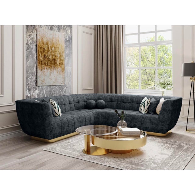Metal Vittoria Luxe Black Chenille Curved Sectional Sofa For Sale - Image 7 of 7