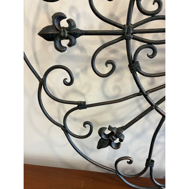 Metal Large Wrought Metal Fleur-De-Lis Wall Bracket For Sale - Image 7 of 11
