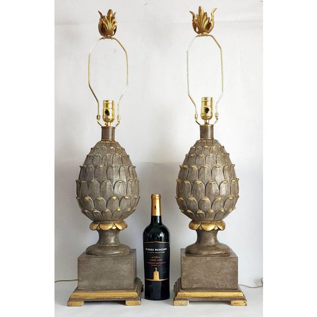 Art Deco Lamp Pair Large Artichokes Restored For Sale - Image 3 of 11