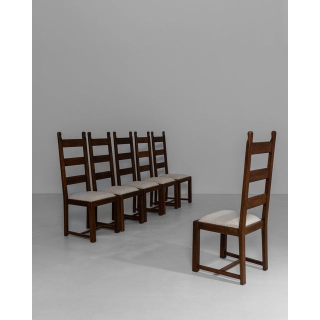 1970s French Oak Brutalist Dining Chairs With Upholstered Seats - Set of 6 For Sale - Image 4 of 18