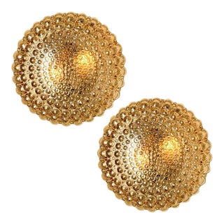 Amber Glass Wall Lights by Helena Tynell for Glashütte Limburg, Set of 2 For Sale
