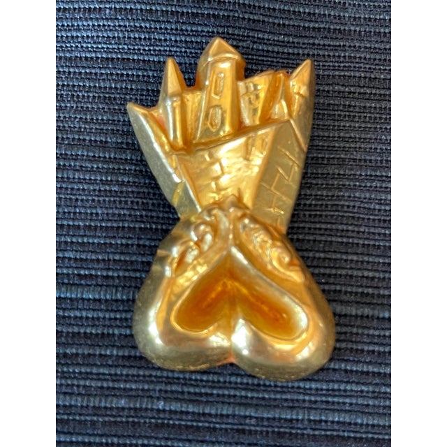 Wood Gilt Bronze Brooch Chateau en Espagne by Line Vautrin For Sale - Image 7 of 11