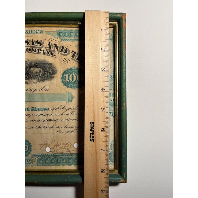 Antique 1882 Missouri-Kansas-Texas Railway Stock Certificate 100 Shares Framed For Sale - Image 11 of 12