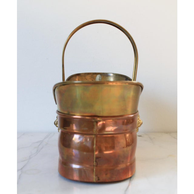 Mid 20th Century Vintage Brass & Copper Basket W/ Lion Head Motif For Sale - Image 5 of 9