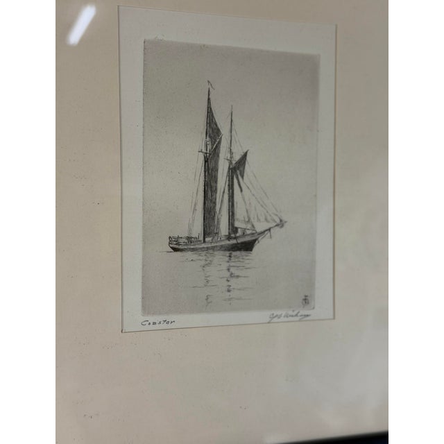 1950s Antique Signed Sailboat Etching For Sale - Image 5 of 9