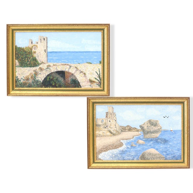 Wood French Coastal Landscape Paintings, Pair For Sale - Image 7 of 8