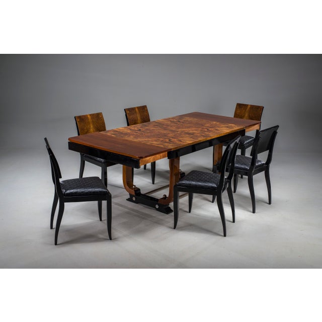 Art Deco French Walnut & Burl Dining Set, 1930s, Set of 7 For Sale - Image 16 of 18