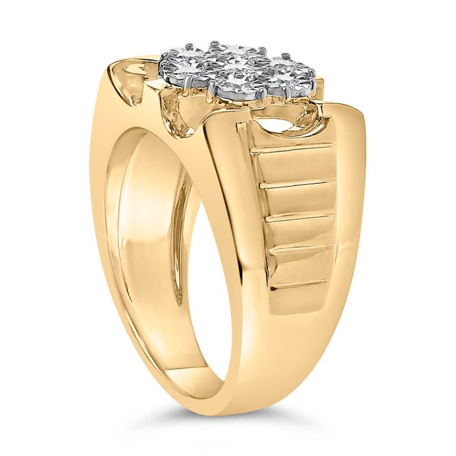 Haus of Brilliance 14K Yellow Gold Plated .925 Sterling Silver 1/3 Cttw Miracle-Set Floral Diamond Cluster Ring (I-J Color, I1-I2 Clarity) - Size 12 For Sale - Image 4 of 6