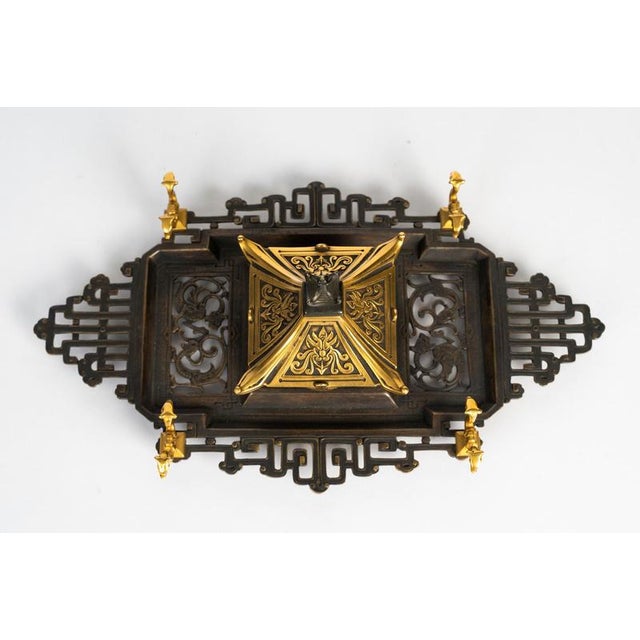 Napoleon III Patinated and Gilded Bronze Inkstand, 1800s For Sale - Image 4 of 9