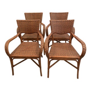 Vintage Wicker/Rattan and Leather Weaved Chairs, Set of 4 For Sale