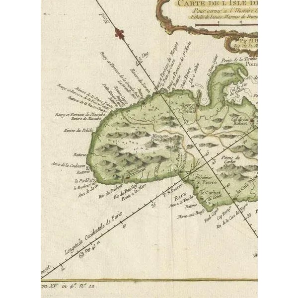 Martinique Island in the Caribbean by Bellin, 1780 For Sale - Image 3 of 6
