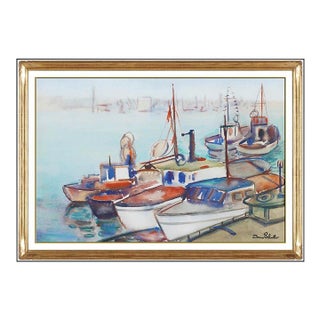 Early 20th Century Boats in the Harbor, Donna Schuster For Sale