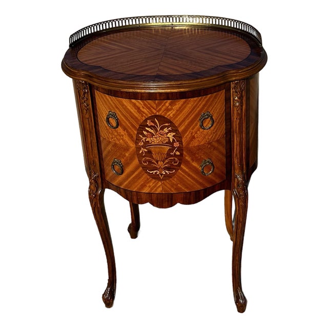 1940’s Louis XV Marquetry Drum Style Nightstand For Sale