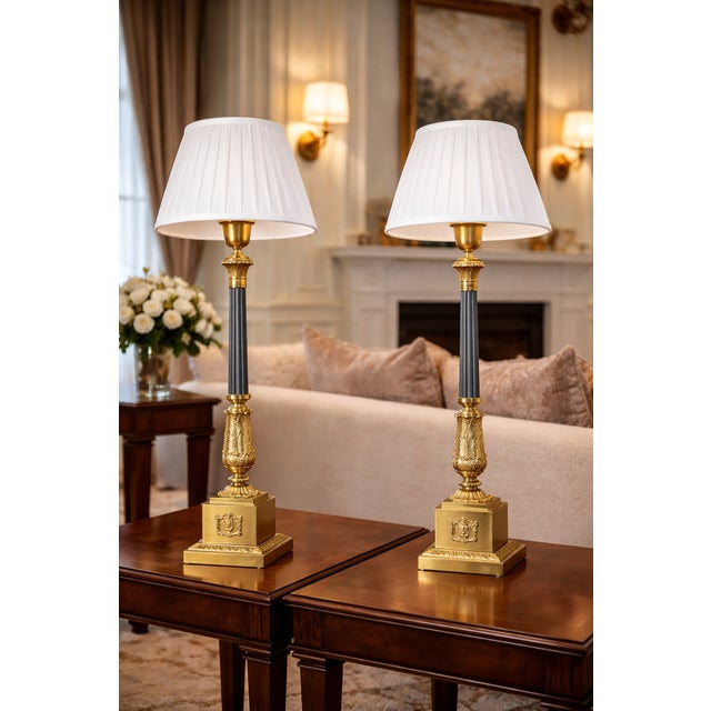 Presenting a magnificent pair of vintage table lamps by the esteemed Swedish designer Einar Bäckström. These stately...