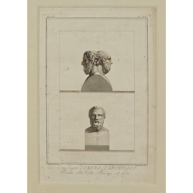 An engraving of a double bust of the ancient Greek poets Homer and Archilochus, Italy, circa 1800.
