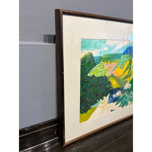Modern Vintage Framed Expressive Oil Pastel Tropical Landscape Drawing Molly J. Schiff For Sale - Image 3 of 4