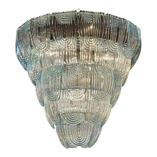 Modern Aqua Blue Murano Glass Waterfall Chandelier For Sale