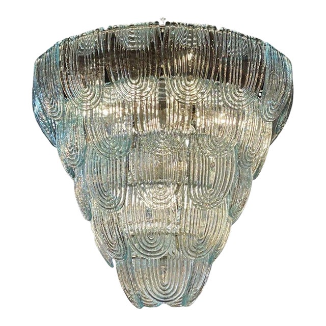 Modern Aqua Blue Murano Glass Waterfall Chandelier For Sale