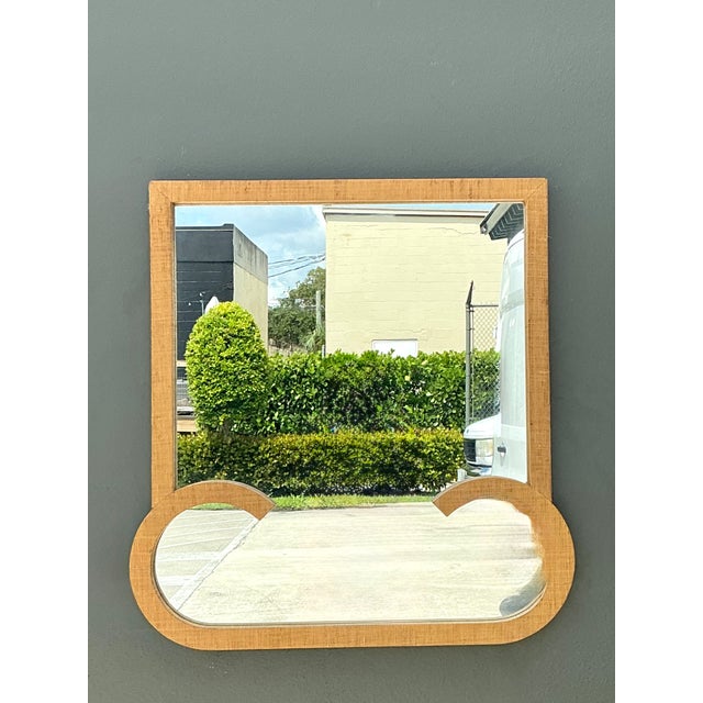 Tan Vintage Grasscloth and Wood Wall Mirror For Sale - Image 8 of 15