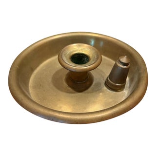 Early 20th Century Henry Loveridge Wolverhampton Brass Candle Holder and Original Snuffer For Sale