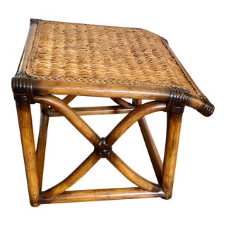 Brown Bamboo Rattan and Seagrass Vintage Tropical Palm Beach Boho Chic Footstool For Sale